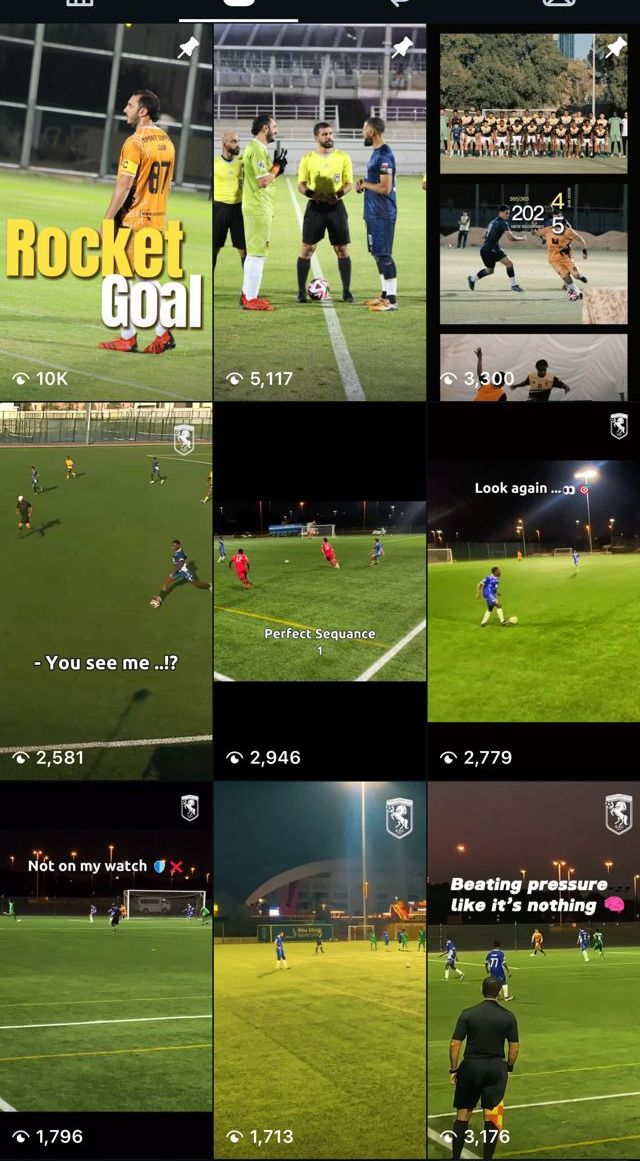Instagram Reels grid showing view counts: Sports Reels up to 10K