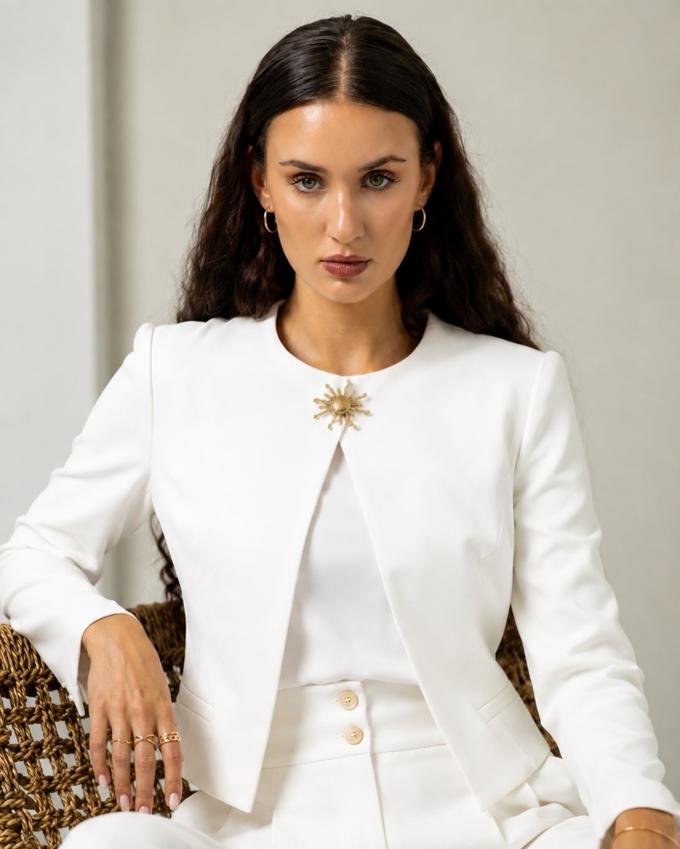AI fashion visual: White suit · portrait